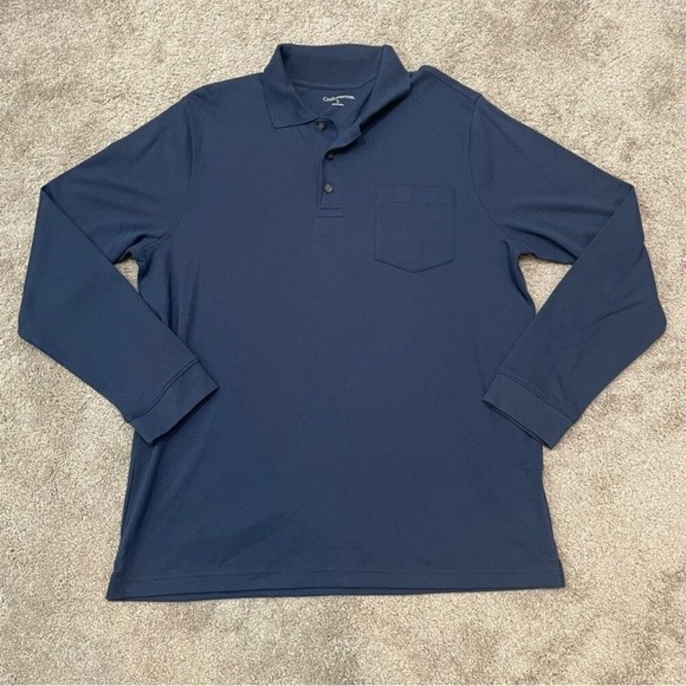 Croft & Barrow Navy Blue Long Sleeve Polo Shirt Size L - Picture 1 of 9
